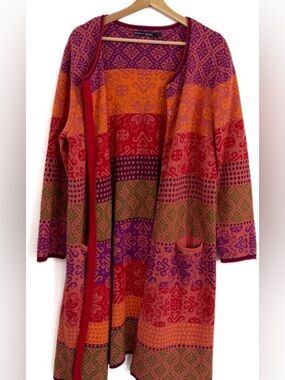 Gudrun Sjoden Multicolor Long Knit Cardigan — Purple, Red, Orange, Green